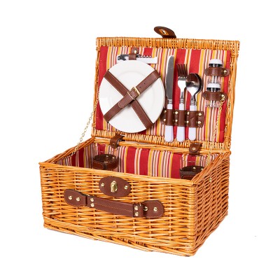 Multifunctional Outdoor Vintage Large Willow Picnic Basket Set